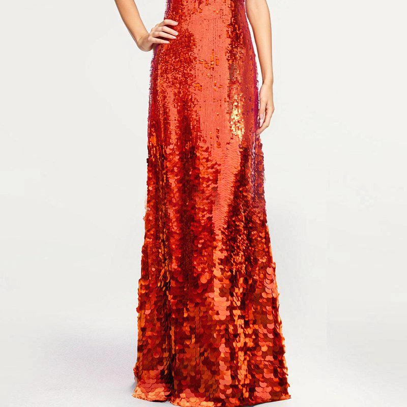 商品ONE33 SOCIAL|The Noelle | Orange Sequin V-Neck Slip Gown,价格¥2511,第1张图片