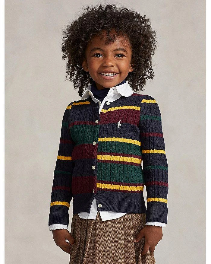 商品Ralph Lauren|Girls' Striped Mini-Cable Cotton Cardigan - Little Kid, Big Kid,价格¥316,第1张图片