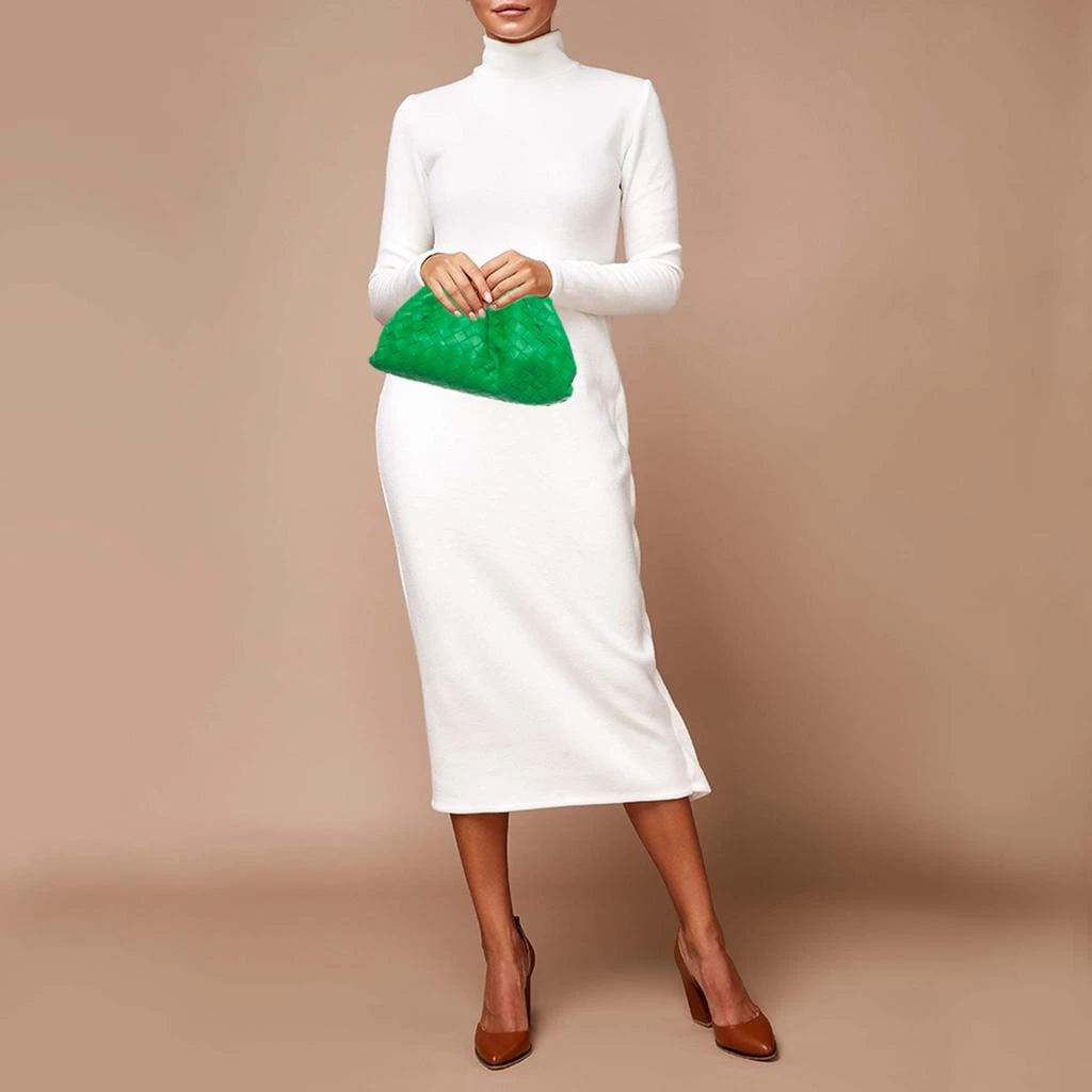 商品[二手商品] Bottega Veneta|Bottega Veneta Green Intrecciato Leather Teen Pouch Clutch,价格¥14203,第2张图片详细描述