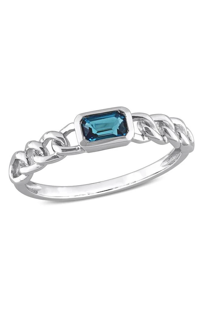 商品DELMAR|10K White Gold Octagon London Blue Topaz Chain Link Ring,价格¥2303,第1张图片