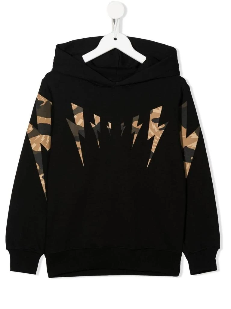 商品Neil Barrett|Neil Barrett Kids Black Hoodie With Colorful Thunderbolt Print,价格¥856,第1张图片