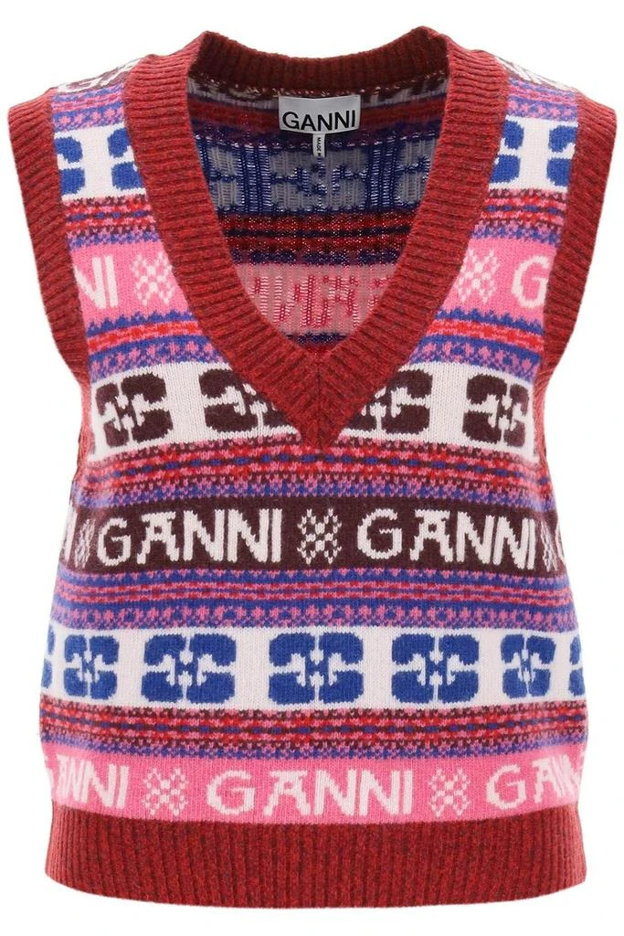 商品Ganni|Jacquard wool vest with logo pattern,价格¥996,第1张图片