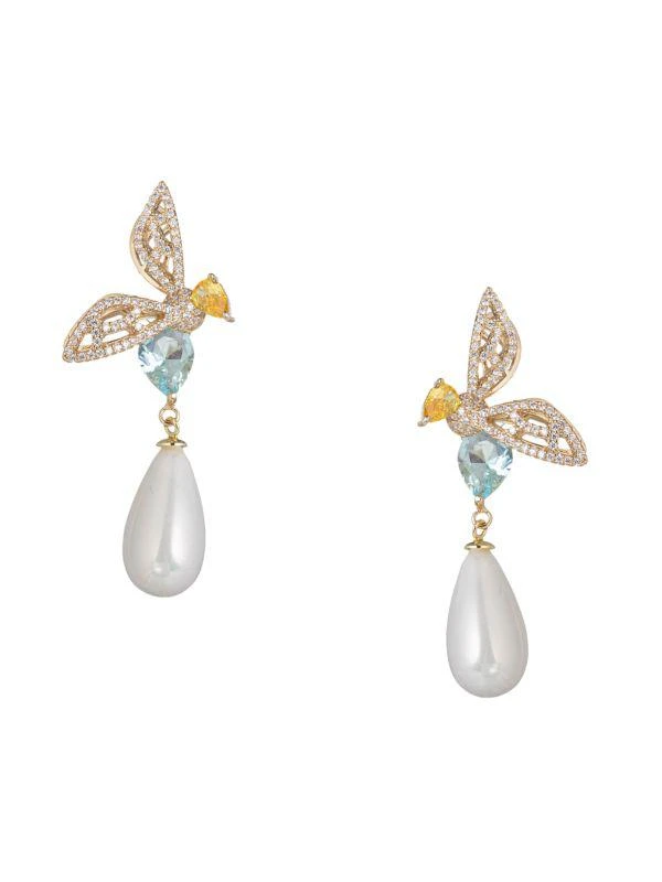 商品Eye Candy LA|Luxe Collection Nefertetti Bee 18K Goldplated, Shell Pearl & Cubic Zirconia Drop Earring,价格¥310,第1张图片