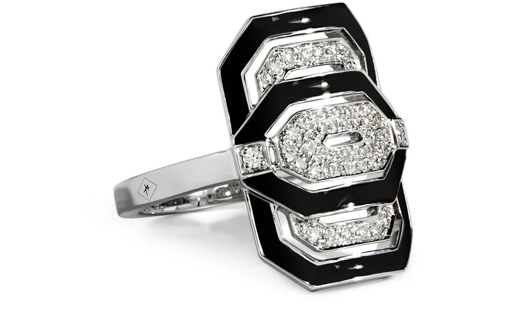 商品STATEMENT|My Way mini black enamel, diamonds & silver ring,价格¥17227,第1张图片