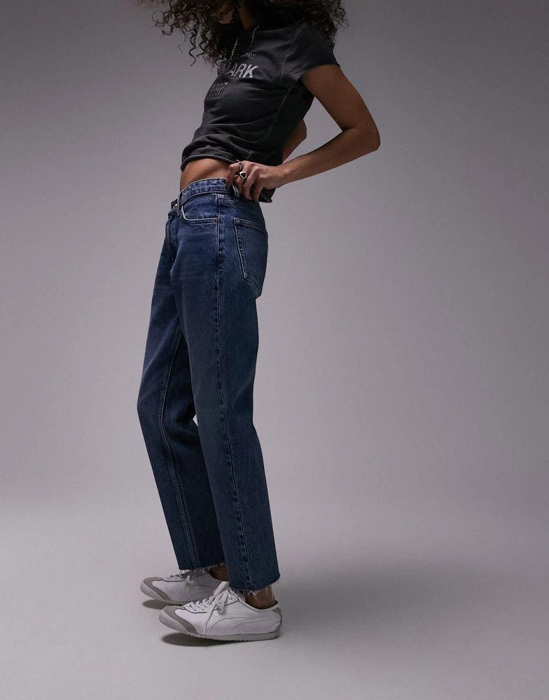 商品Topshop|Topshop cropped mid rise straight jeans with raw hems in  mid blue,价格¥209,第2张图片详细描述