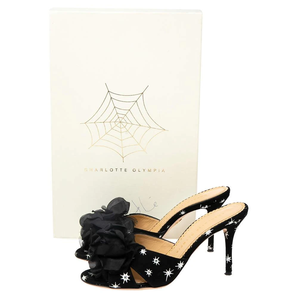 Charlotte Olympia Black Suede Crystal Embellished Bow Sandals Size 37.5 商品