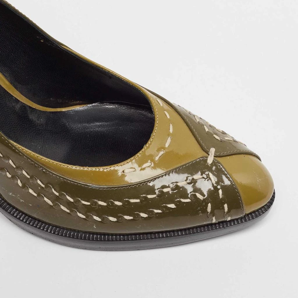 Bottega Veneta Olive Green/Brown Patent Leather Pumps Size 38 商品