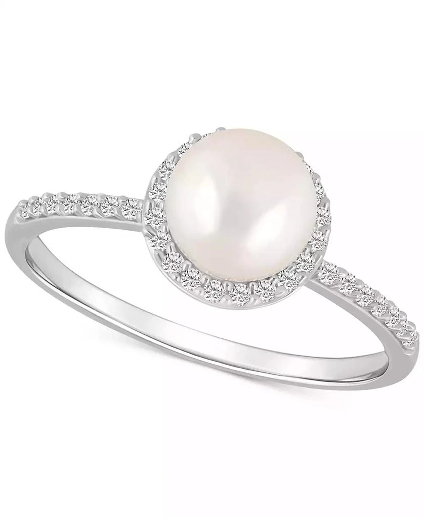 商品Macy's|Cultured Freshwater Pearl (7mm) & Lab-Grown White Sapphire (1/5 ct. t.w.) Halo Ring in 10k White Gold,价格¥2356,第1张图片