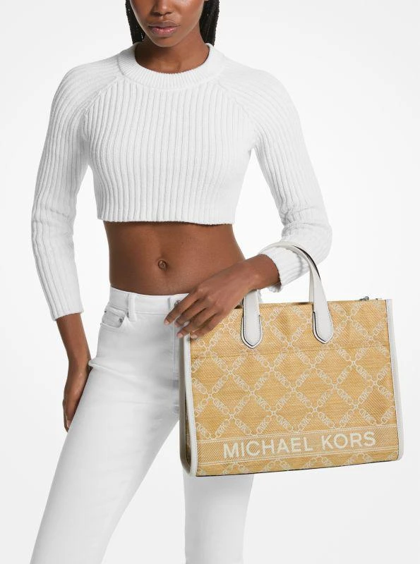 商品Michael Kors|Gigi Large Empire Logo Jacquard Straw Tote Bag,价格¥817,第3张图片详细描述