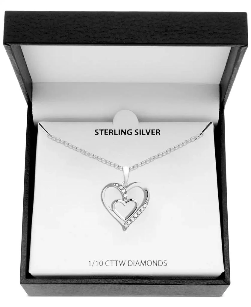 商品Macy's|Diamond Double Heart 18" Pendant Necklace (1/10 ct. t.w.) in Sterling Silver,价格¥758,第3张图片详细描述