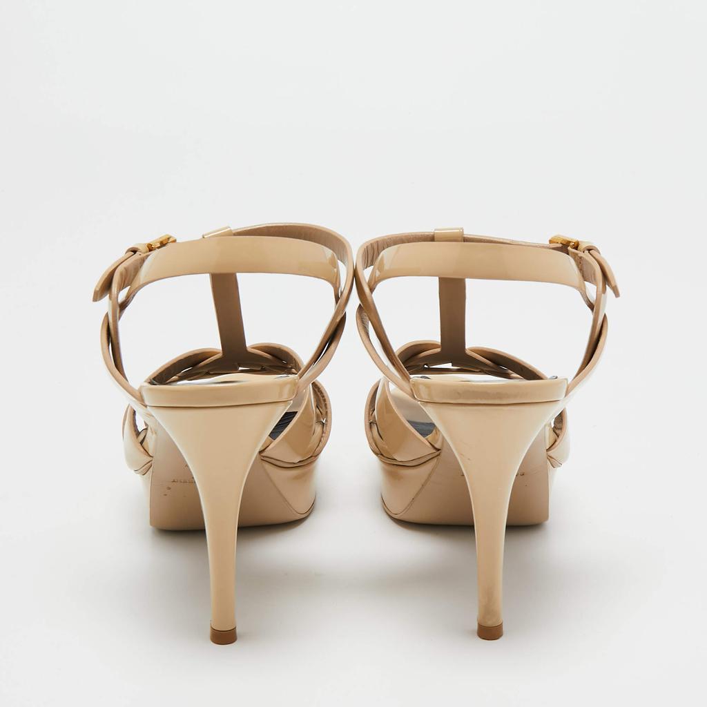 商品[二手商品] Yves Saint Laurent|Saint Laurent Beige Patent Leather Tribute Platform Sandals Size 38,价格¥3232,第7张图片详细描述