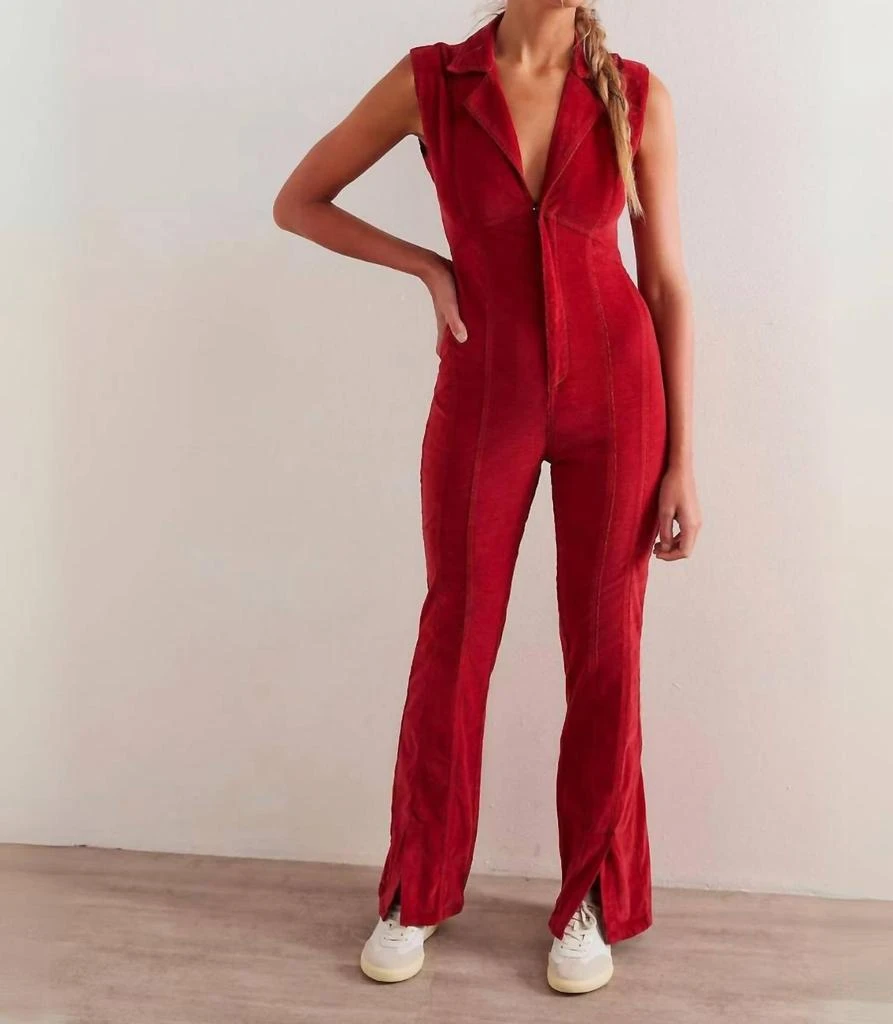 商品Free People|Crvy Ring The Alarm Corduroy Jumpsuit In Haute Red,价格¥854,第1张图片