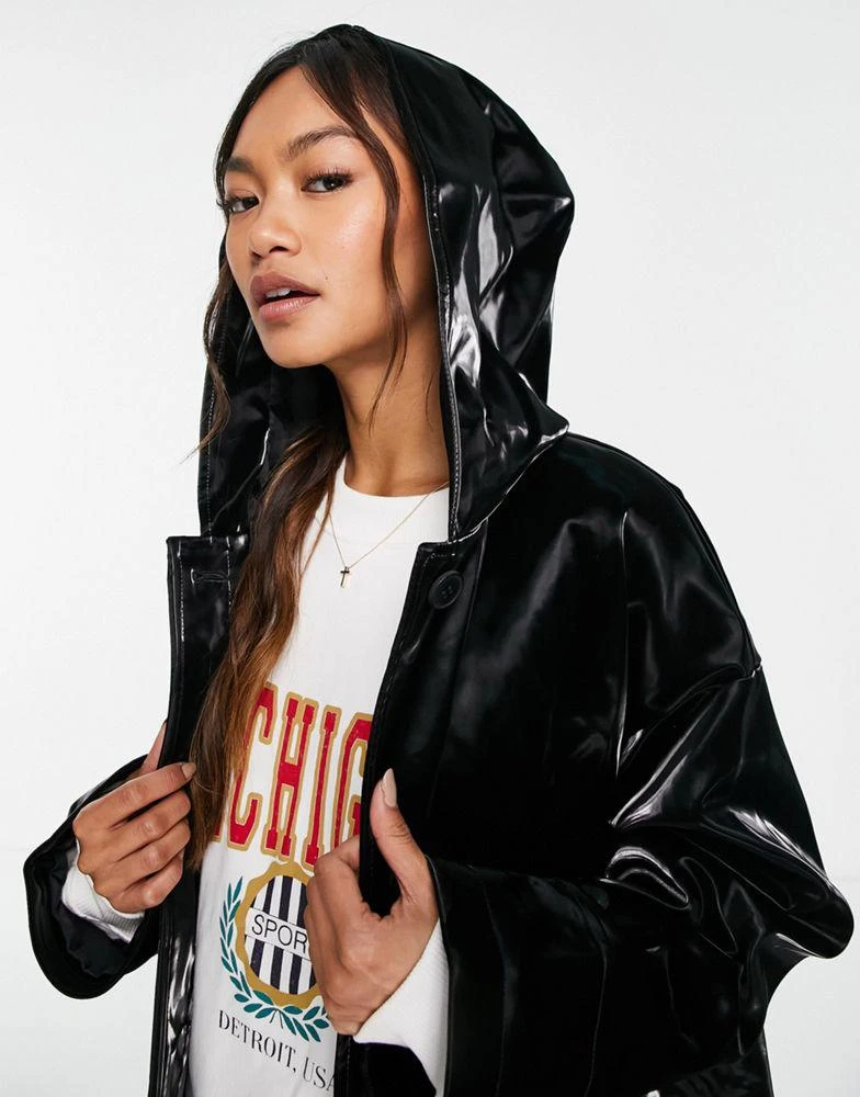 商品Topshop|Topshop hooded PU parka coat in black,价格¥260,第3张图片详细描述