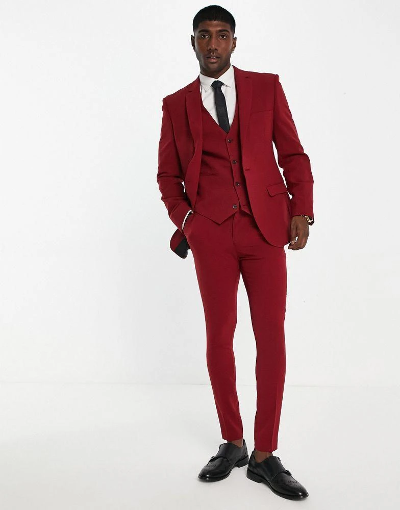 商品ASOS|ASOS DESIGN super skinny suit jacket in burgundy,价格¥428,第4张图片详细描述