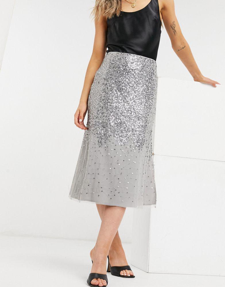 French Connection midi skirt in silver sequin商品第3张图片规格展示