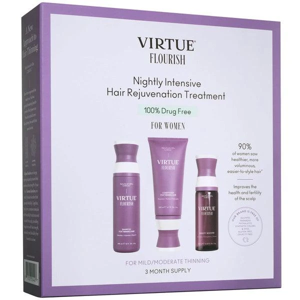 商品VIRTUE|VIRTUE Flourish Nightly Intensive Hair Rejuvenation Treatment Hair Kit 3 piece,价格¥1024,第1张图片