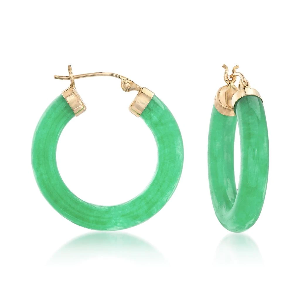 商品Ross-Simons|Jade Hoop Earrings With 14kt Yellow Gold,价格¥1215,第1张图片