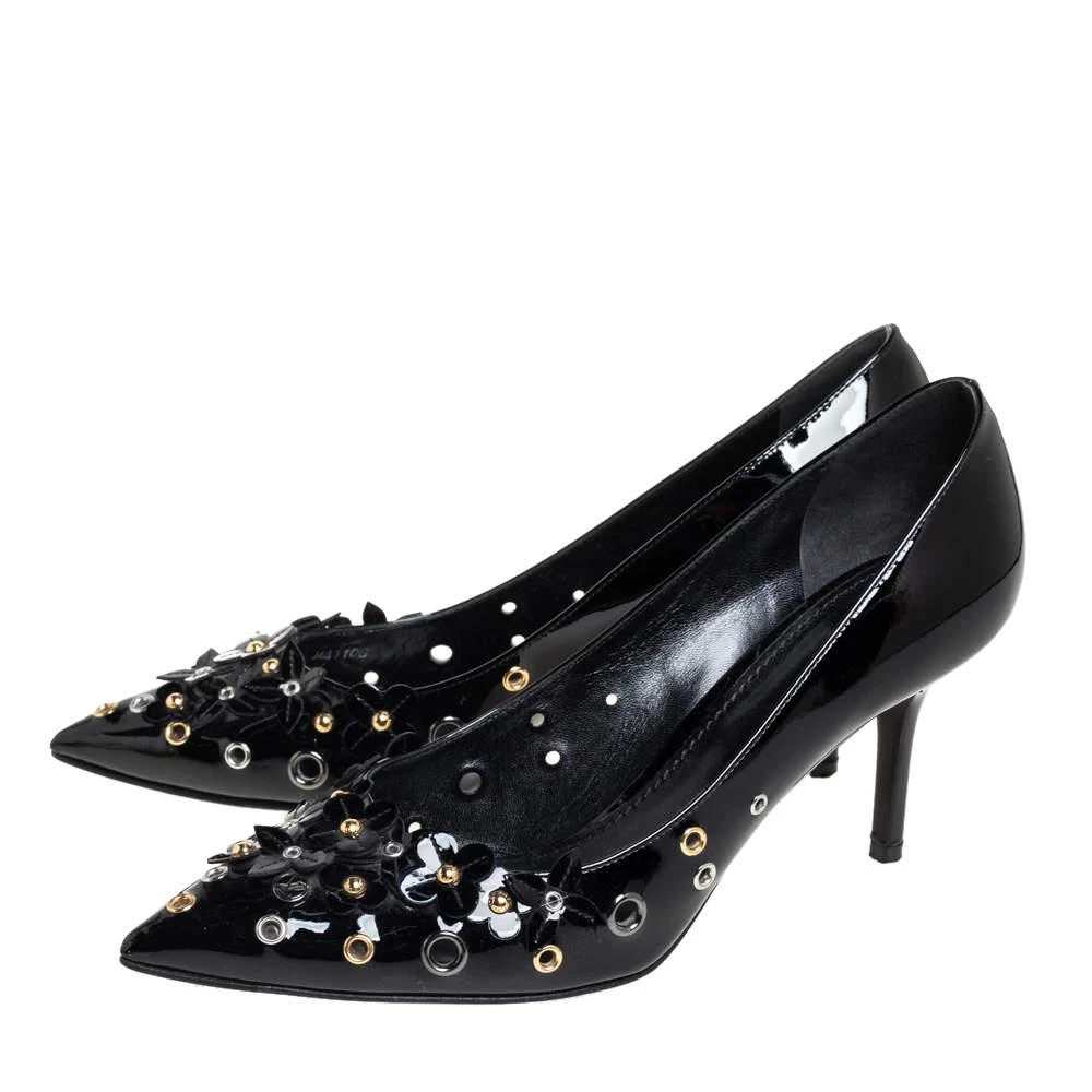 商品[二手商品] Louis Vuitton|Louis Vuitton Black Patent Leather Applique Embellished Pointed Toe Pumps Size 39.5,价格¥2457,第4张图片详细描述