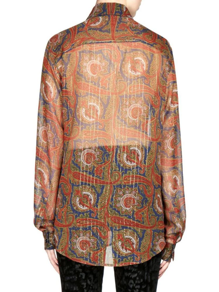 商品Yves Saint Laurent|Saint Laurent - Printed Silk Metallic Stripe Blouse,价格¥2849,第2张图片详细描述