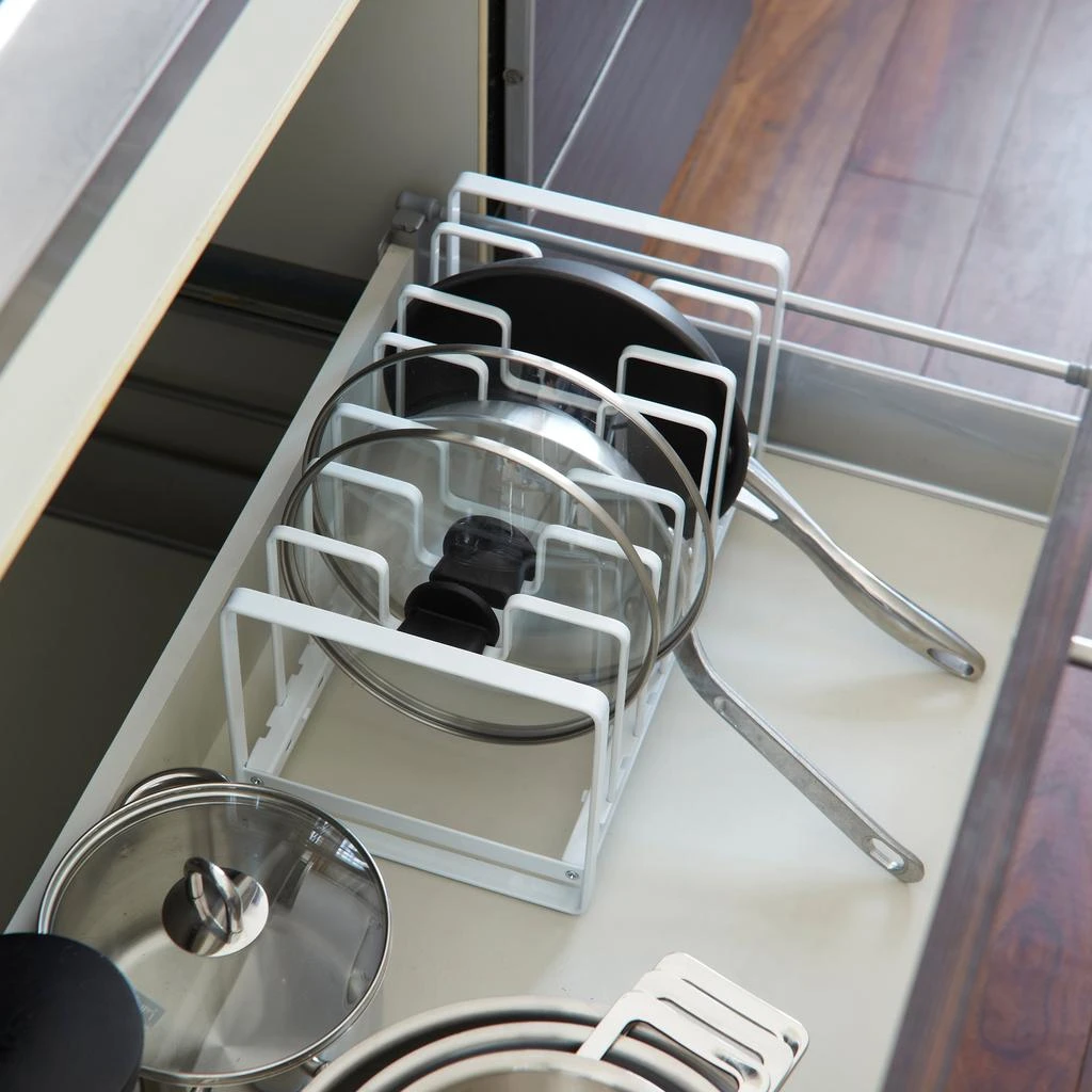 商品Yamazaki Home|Adjustable Pot Lid and Frying Pan Organizer, Steel, Supports 15.4 pounds, Minimal Assembly,价格¥340,第2张图片详细描述