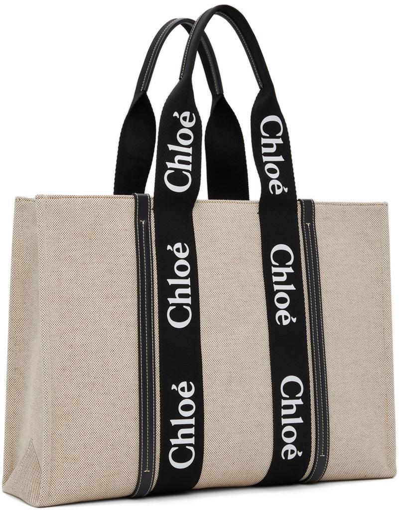 商品Chloé|Off-White & Black Large Woody Tote Bag,价格¥8052,第5张图片详细描述