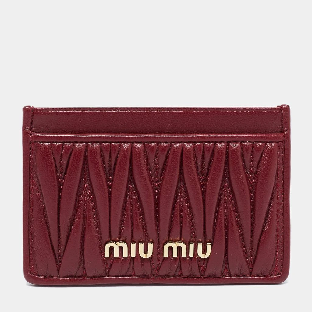 商品Miu Miu|Miu Miu Burgundy Matelassé Leather Card Case,价格¥1527,第1张图片