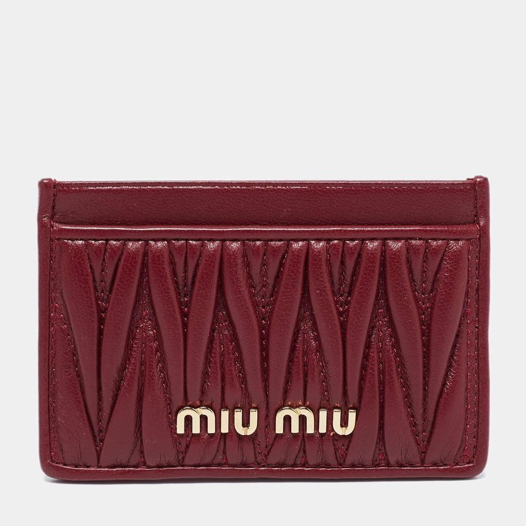 商品Miu Miu|Miu Miu Burgundy Matelassé Leather Card Case,价格¥2436,第1张图片