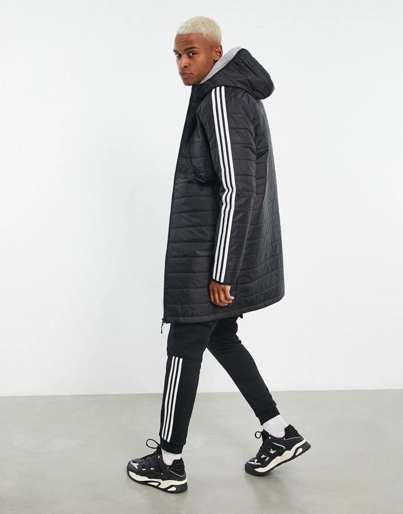 商品Adidas|adidas Originals Adicolor 3 stripe hooded longline puffer jacket in black,价格¥694,第4张图片详细描述