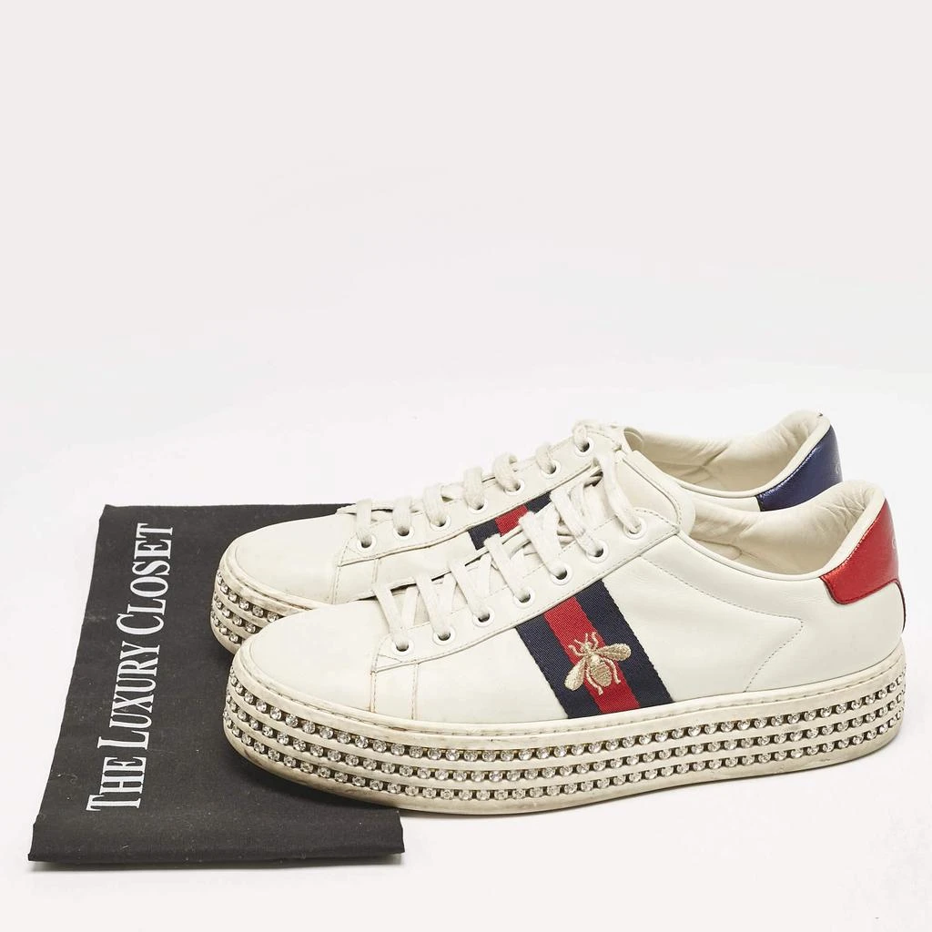 Gucci White Leather Embroidered Bee Crystal Embellished Platform New Ace Sneakers Size 39.5 商品