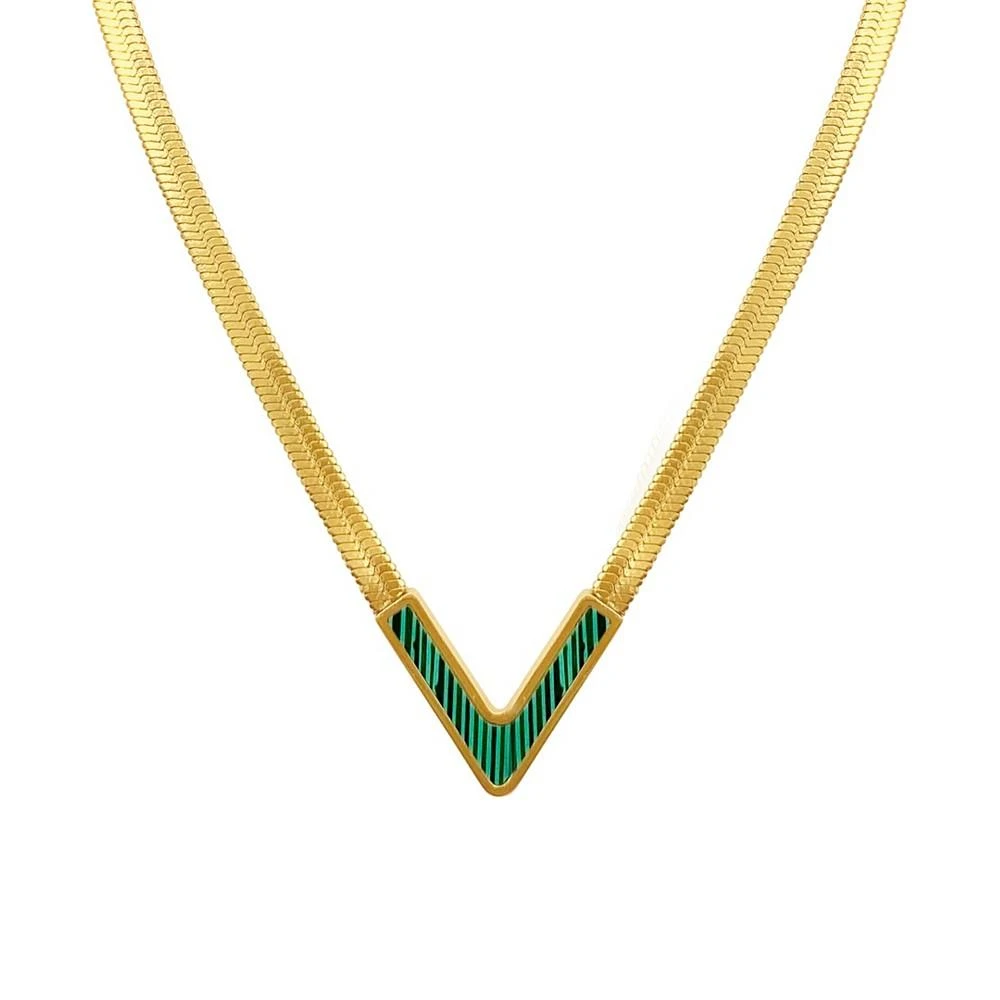 商品ADORNIA|14K Gold-Tone Plated Herringbone Chain with Green Stone Necklace,价格¥180,第2张图片详细描述