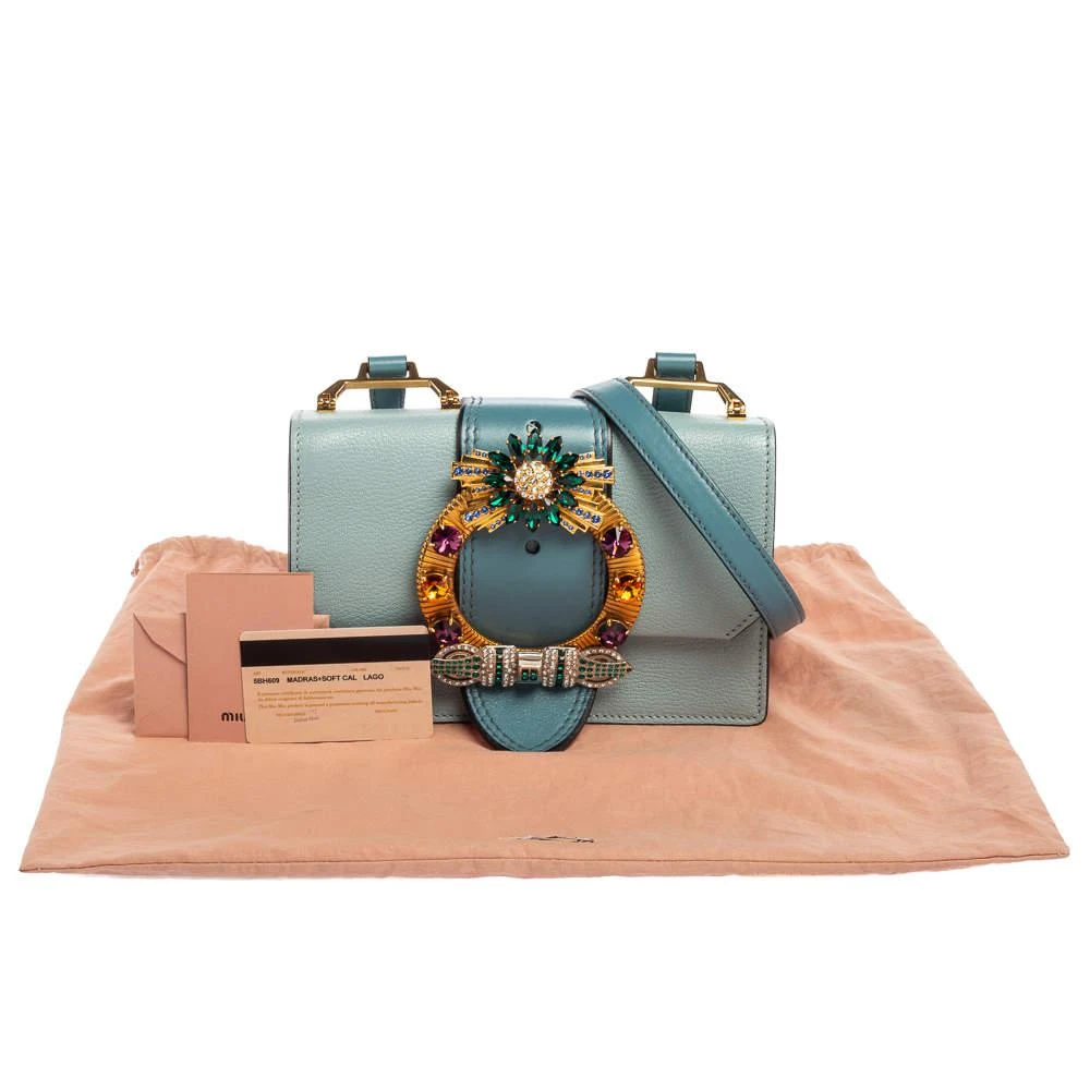 Miu Miu Two Tone Blue Madras Leather Crystal Embellished Buckle Flap Shoulder Bag 商品