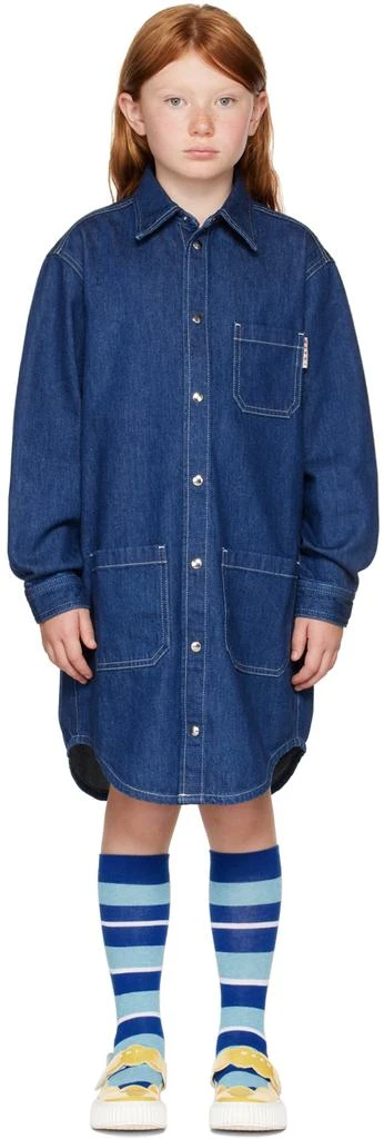 商品Marni|Kids Indigo Frayed 'M' Patch Denim Dress,价格¥878,第1张图片