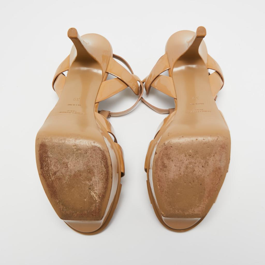 Yves Saint Laurent Beige Patent Leather Tribute Sandals Size 39商品第6张图片规格展示