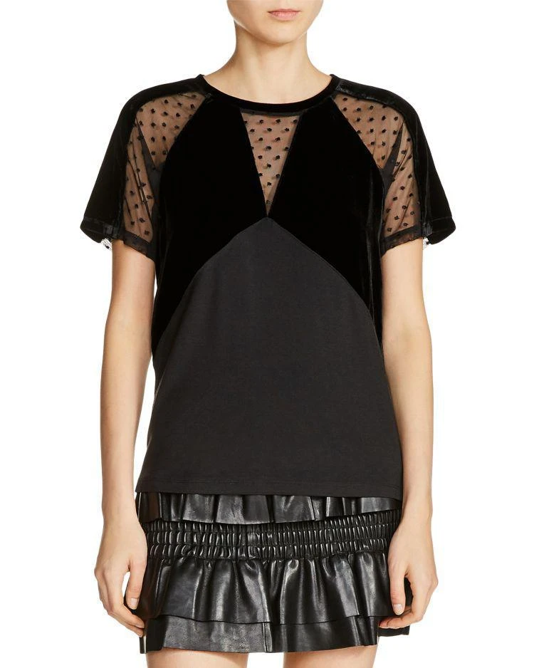 商品Maje|Tollia Velour & Mesh Tee,价格¥704,第1张图片
