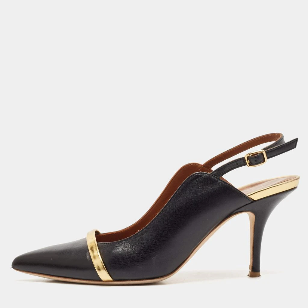 商品[二手商品] Malone Souliers|Malone Souliers Black/Gold Leather Karlie Slingback Pumps Size 38.5,价格¥1965,第1张图片