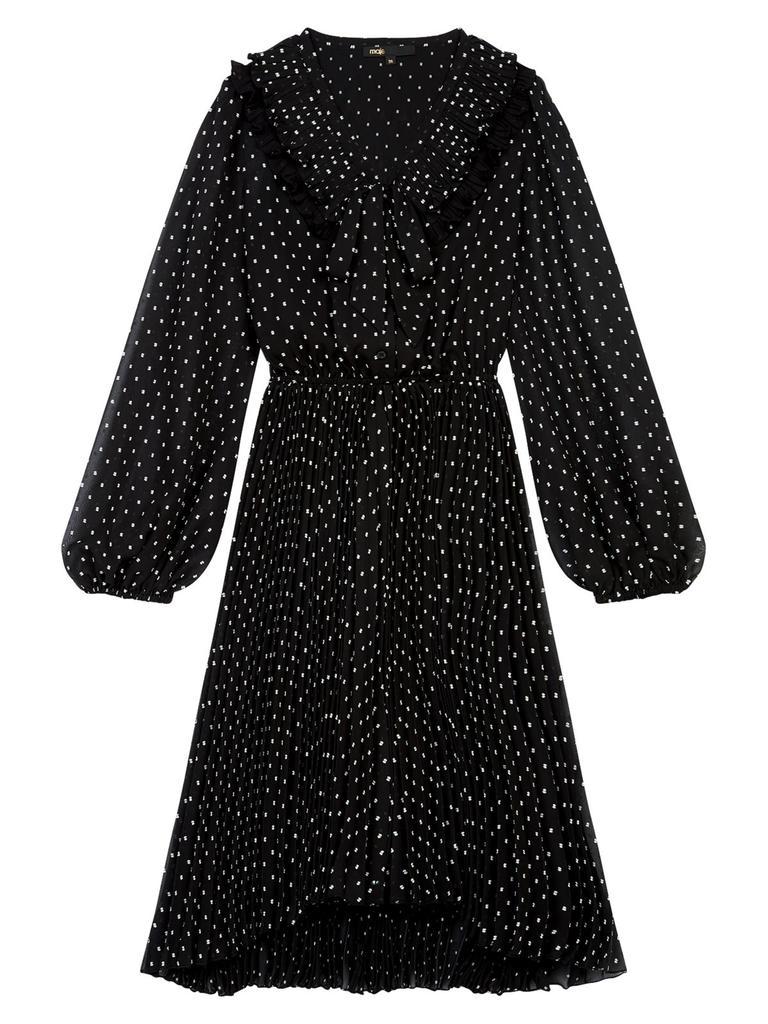 商品Maje|Ribul Pleated Polka Dot Muslin Dress,价格¥1103,第5张图片详细描述