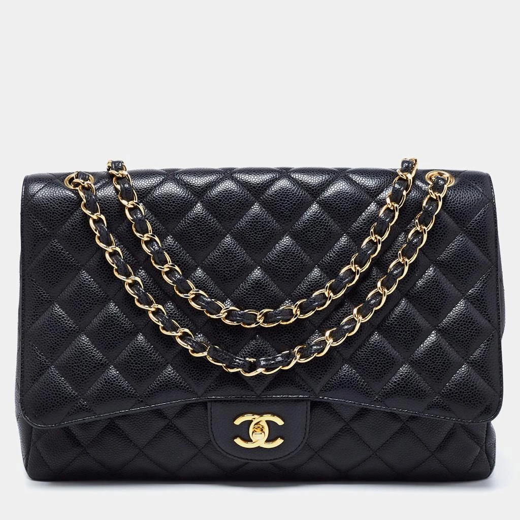 商品[二手商品] Chanel|Chanel Black Quilted Caviar Leather Maxi Classic Single Flap Bag,价格¥30197,第1张图片