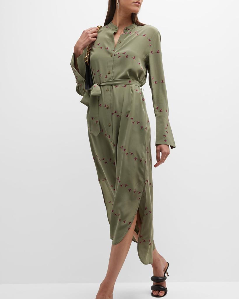 Connell Bird-Print Silk Tunic Dress商品第6张图片规格展示