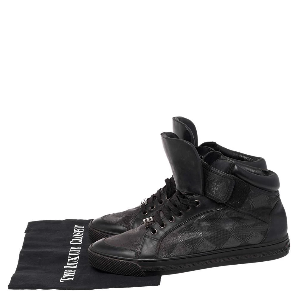 Versace Black Monogram Nylon and Leather Lace High Top Sneakers Size 41 商品