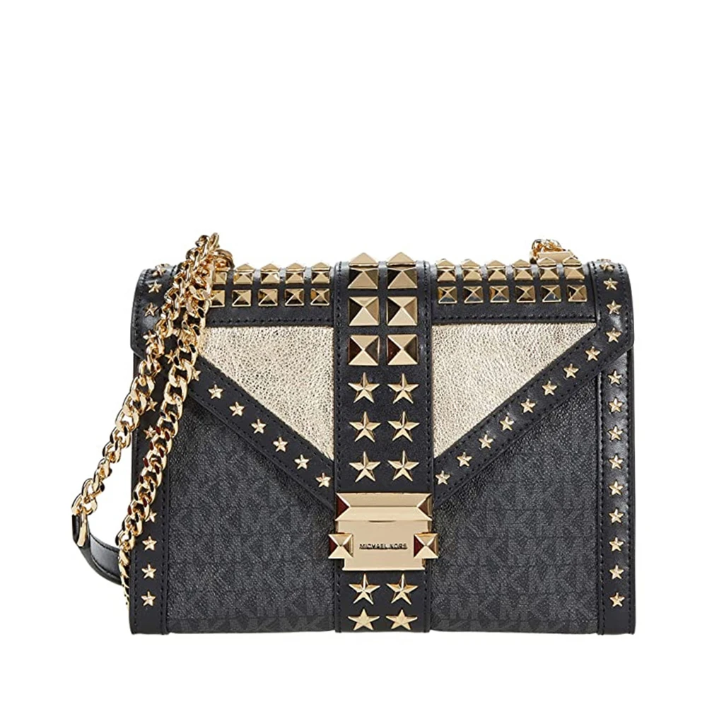 商品[国内直发] Michael Kors|MICHAEL KORS 女士黑金PVC配皮单肩包 30H0GWHL3Y-BLKGOLD,价格¥2128,第1张图片