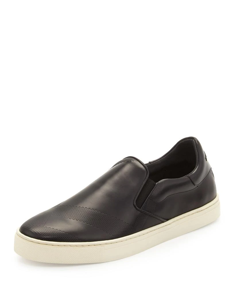 商品Burberry|Copford Check-Embossed Leather Sneaker, Black,价格¥1664,第1张图片