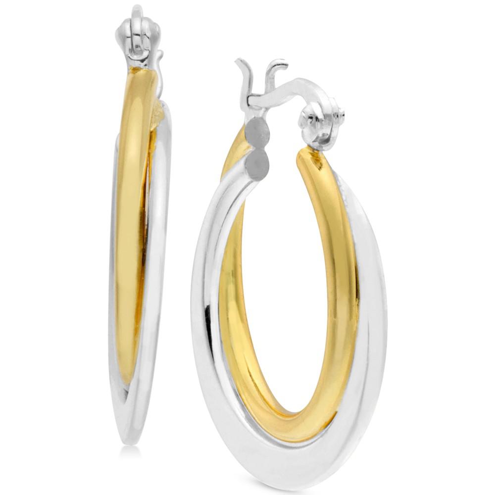Small Two-Tone Polished Double Small Hoop Earrings  s in Gold- and Silver-Plate商品第1张图片规格展示