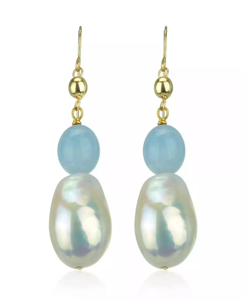 商品Macy's|White Freshwater Cultured Pearl (11-14mm) and Blue Aquamarine (9 1/ 2 ct. t.w) Dangle Earrings in 14k Yellow Gold,价格¥1049,第1张图片