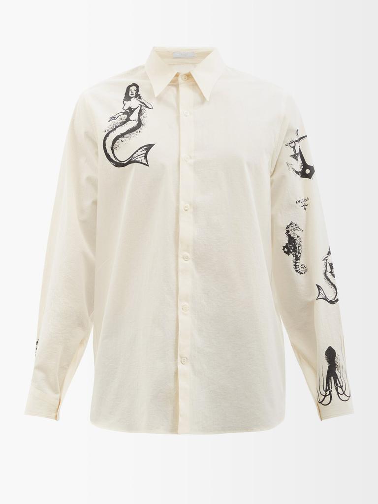 商品Prada|Tattoo-print cotton shirt,价格¥9513,第1张图片