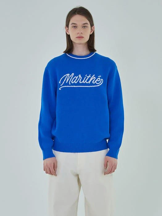 商品Marithe Francois Girbaud|Lettering Knit Top (Blue),价格¥1186,第3张图片详细描述