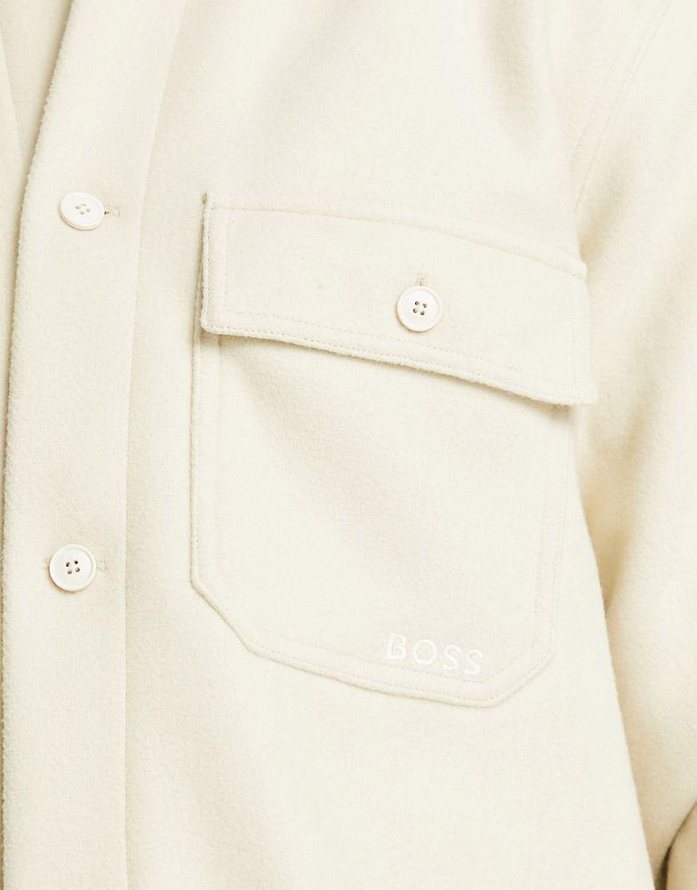 BOSS Orange Lovvo fleece long sleeve shirt in open white商品第4张图片规格展示