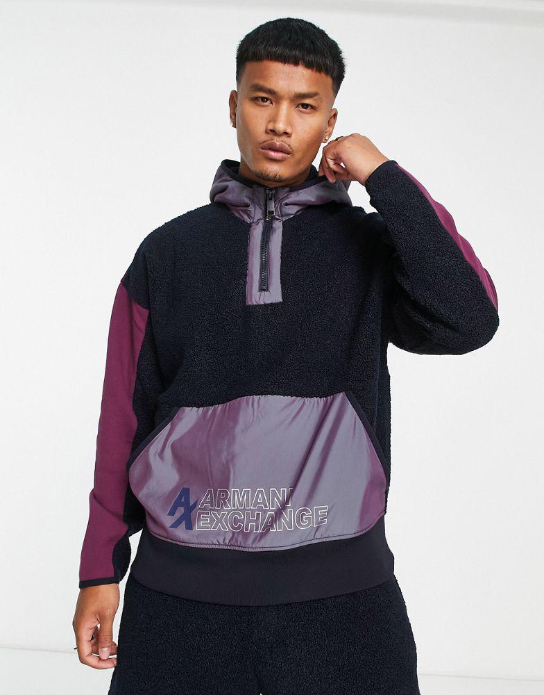 Armani Exchange half zip fleece sweatshirt in navy商品第1张图片规格展示