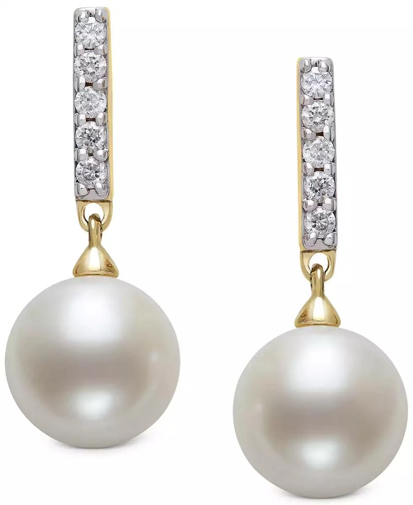 商品Belle de Mer|Cultured Freshwater Pearl (8mm) & Diamond (1/6 ct. t.w.) Drop Earrings in 14k Gold, Created for Macy's,价格¥12201,第3张图片详细描述