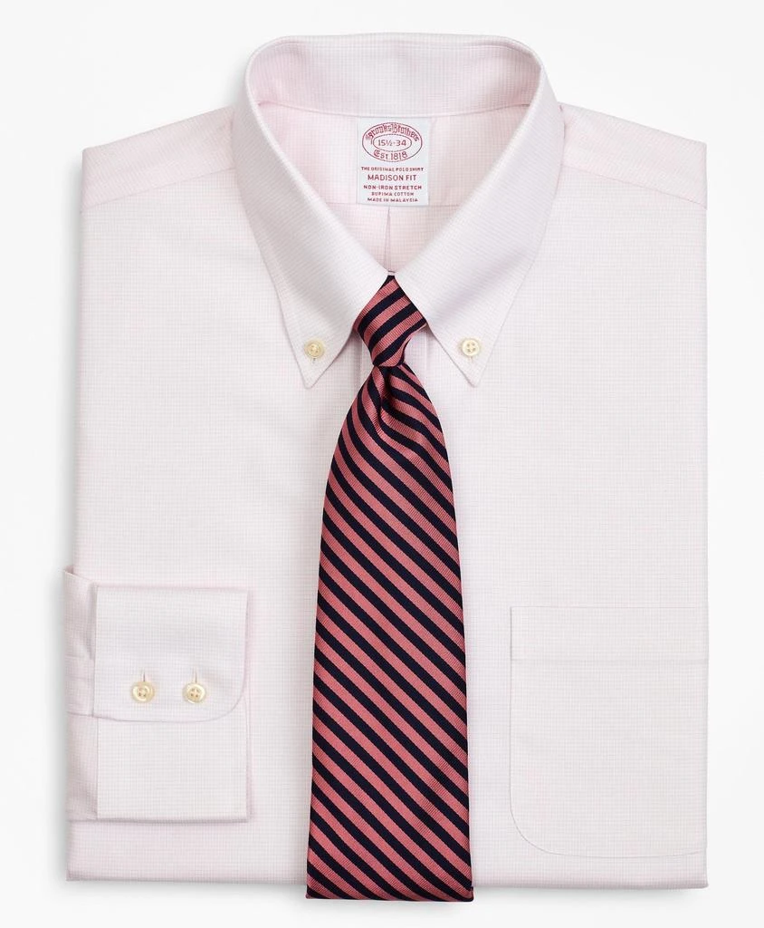 商品Brooks Brothers|Stretch Madison Relaxed-Fit Dress Shirt, Non-Iron Twill Button-Down Collar Micro-Check,价格¥413,第1张图片