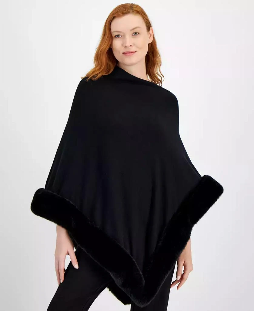 商品Anne Klein|Women's Faux Fur Trim Poncho Cape,价格¥516,第1张图片